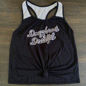 Doughnuts and Deadlifts tie front tank